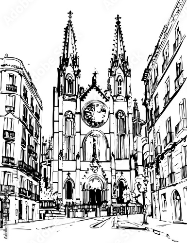 barcelona, coloring page, architecture, arch, building, corridor, stone, column, europe, ancient, arches, arcade, interior, church, abbey, old, arc, medieval, cloister, italy, light, monastery, archwa