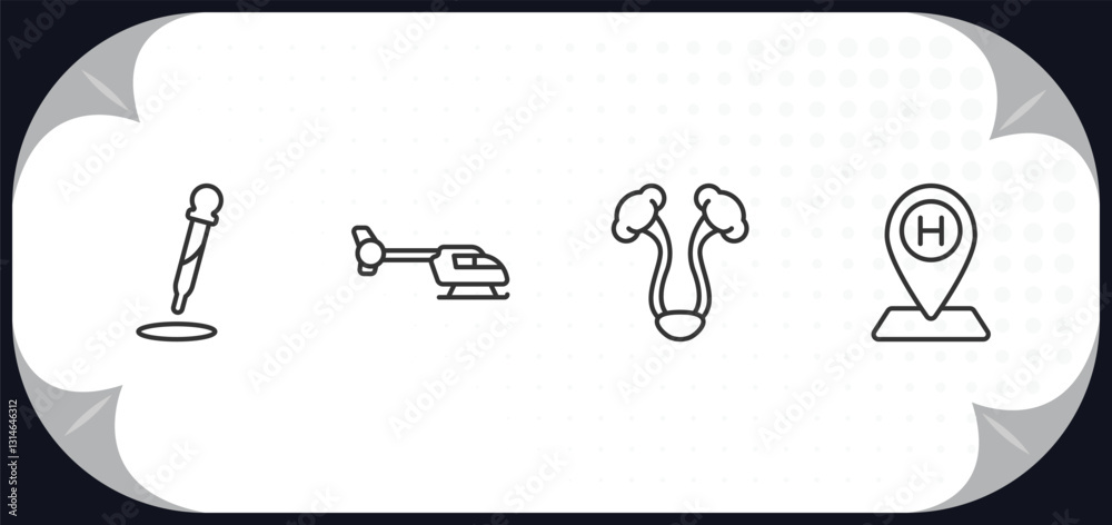 outline icons set - medical concept. dosage medical tool, heliport, bladder, hospital placeholder.