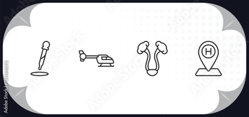 outline icons set - medical concept. dosage medical tool, heliport, bladder, hospital placeholder.