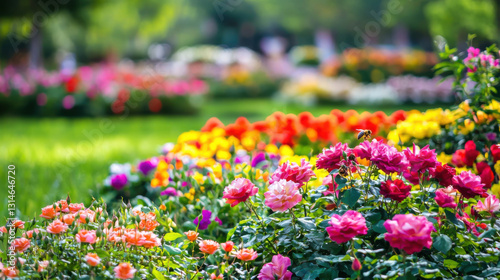 Colorful blooming flower garden in spring nature photography vibrant floral landscape serene outdoor setting