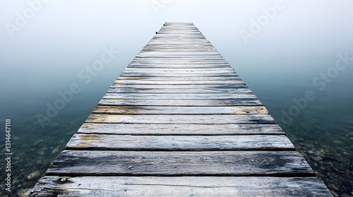 pier extending over calm water with aged, sun-bleached planks 