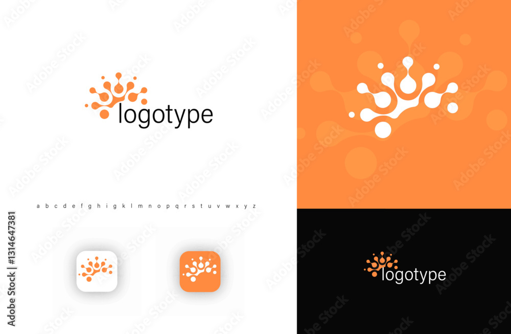 Fototapeta premium Brain symbol in fusion dots style symbolizing science, tech, innovation. Represents digital networks, biotech, data analysis. Perfect for tech, research labs, medical firms. Modern vector logo