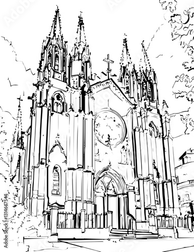 barcelona, coloring page, architecture, arch, building, corridor, stone, column, europe, ancient, arches, arcade, interior, church, abbey, old, arc, medieval, cloister, italy, light, monastery, archwa