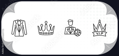 outline icons set - luxury concept. vest suit, princess, rich people, vip.