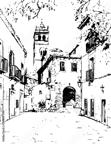 barcelona, coloring page, architecture, arch, building, corridor, stone, column, europe, ancient, arches, arcade, interior, church, abbey, old, arc, medieval, cloister, italy, light, monastery, archwa