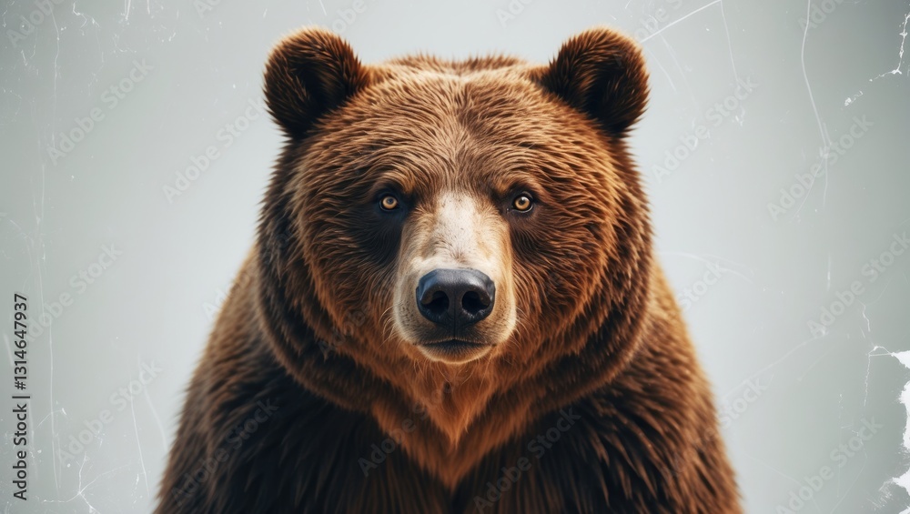 Obraz premium Realistic artwork of a brown bear, set against a white backdrop.