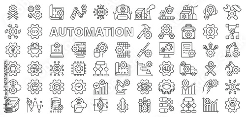 Automation icons in line design. Automation, robotics, AI, machine learning, process, workflow, control on white background vector. Automation editable stroke icons