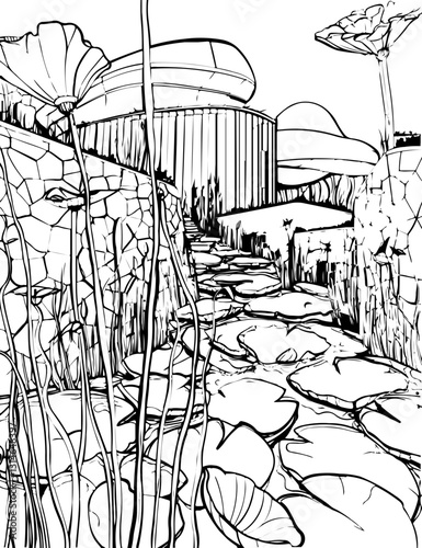 barcelona, coloring page, architecture, arch, building, corridor, stone, column, europe, ancient, arches, arcade, interior, church, abbey, old, arc, medieval, cloister, italy, light, monastery, archwa