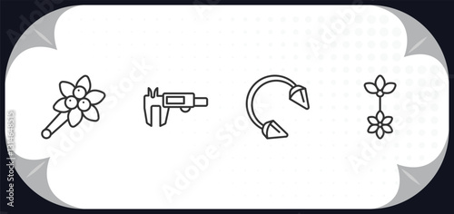 outline icons set - jewelry concept. brooch, measurement, piercing, belly piercing.