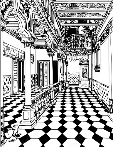 barcelona, coloring page, architecture, arch, building, corridor, stone, column, europe, ancient, arches, arcade, interior, church, abbey, old, arc, medieval, cloister, italy, light, monastery, archwa