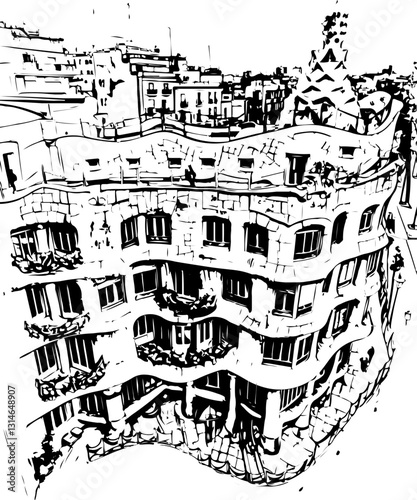 barcelona, coloring page, architecture, arch, building, corridor, stone, column, europe, ancient, arches, arcade, interior, church, abbey, old, arc, medieval, cloister, italy, light, monastery, archwa