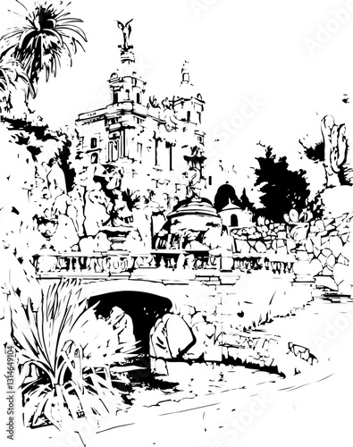 barcelona, coloring page, architecture, arch, building, corridor, stone, column, europe, ancient, arches, arcade, interior, church, abbey, old, arc, medieval, cloister, italy, light, monastery, archwa