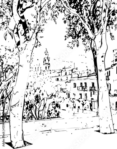 barcelona, coloring page, architecture, arch, building, corridor, stone, column, europe, ancient, arches, arcade, interior, church, abbey, old, arc, medieval, cloister, italy, light, monastery, archwa