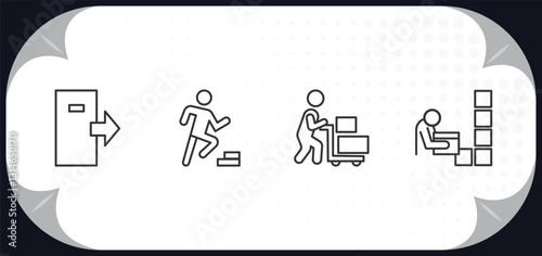 outline icons set - humans concept. out, smortsmen, hotel supplier, storekeeper.