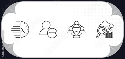 outline icons set - human resources concept. urgent, remove user, work team, benchmarking.