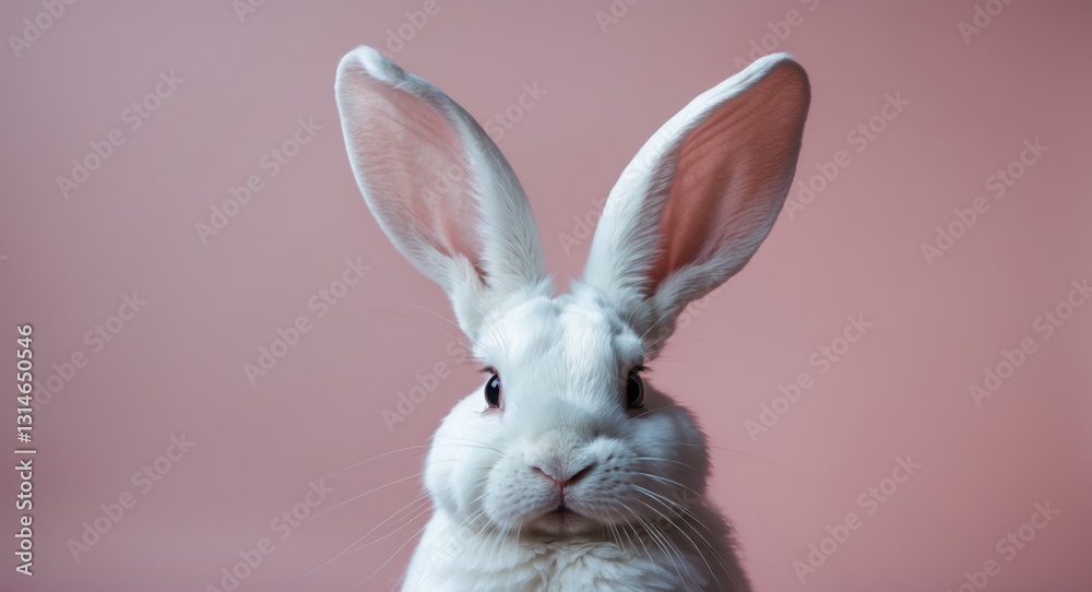 Fototapeta premium White bunny ears on a light pink background.