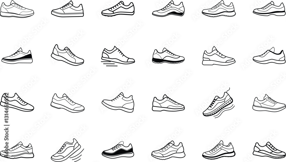 Obraz premium Variety of Sneakers Athletic Shoe Icons, Running, Walking Styles