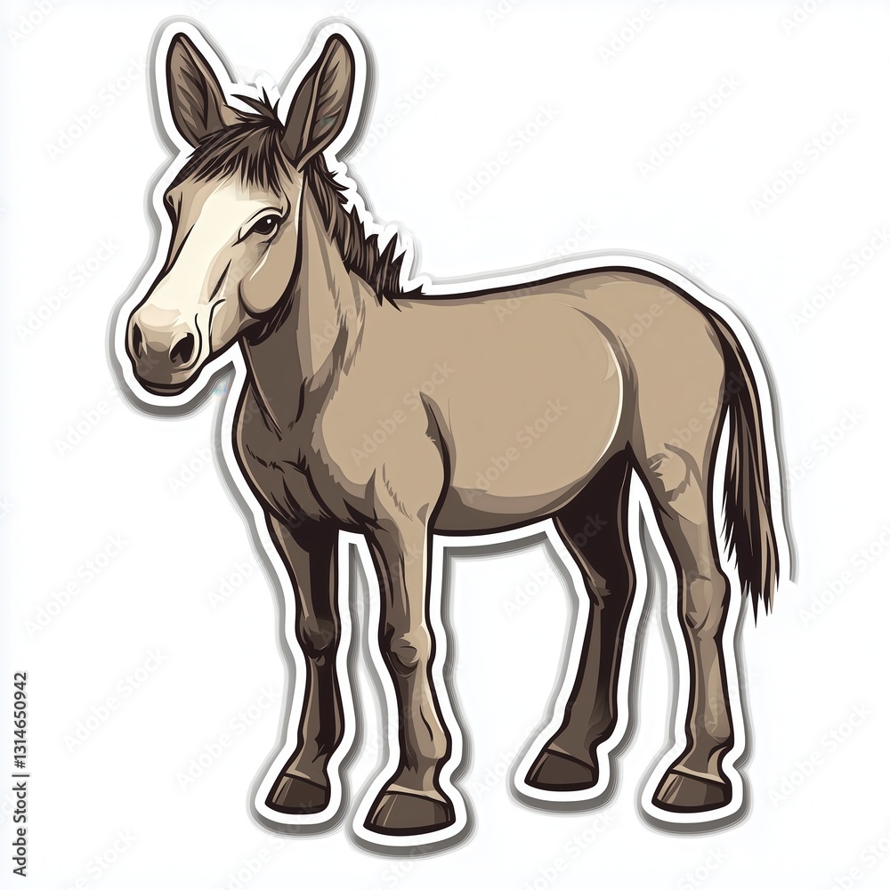 Vector Illustration: Single Mule with Sticker Logo on White Background Vector Illustration: Single Mule with Sticker Logo on White Background