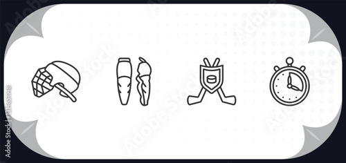 outline icons set - hockey concept. hockey mask, shin, emblem, timer.