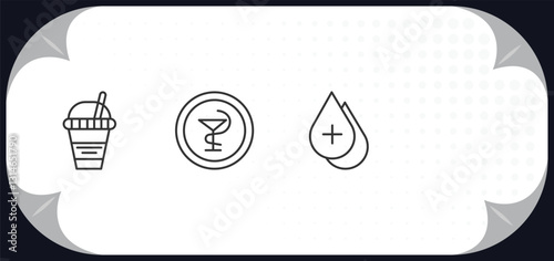 outline icons set - health and medical concept. juice, poisonous, medical, blood drop.