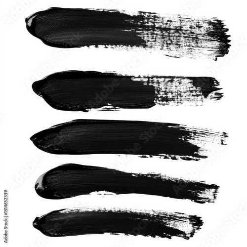 Elegant Black Paint Strokes on a Clean White Canvas, Illustrating a Brushstroke Texture and Artistic Expression