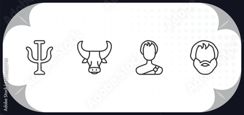 outline icons set - greece concept. psi, minotaur, alexander the great, aristotle.