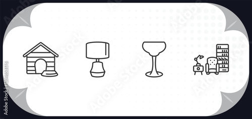 outline icons set - furniture & household concept. pet house, table lamp, glassware, livingroom.