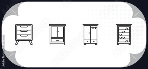 outline icons set - furniture concept. bedside table, clo, wardrobe, shelves.