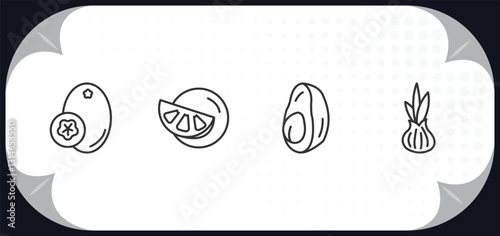 outline icons set - fruits and vegetables concept. breast milk fruit, grapefruit, avocado, onion.
