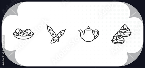 outline icons set - food and restaurant concept. braised abalone, soya, tea pot, zongzi.