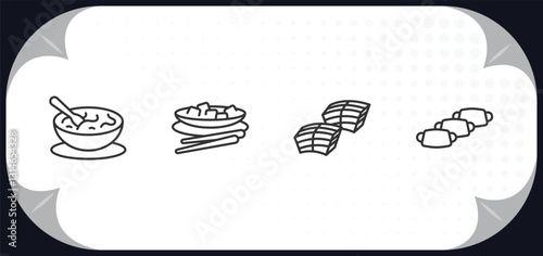 outline icons set - food and restaurant concept. sour soup, kung pao chicken, dongpo pork, doguinho.