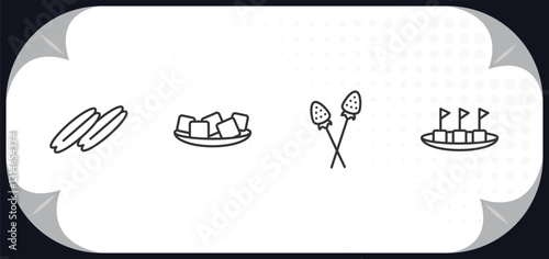 outline icons set - food and restaurant concept. youtiao, tofu, tanghulu, maria mole.