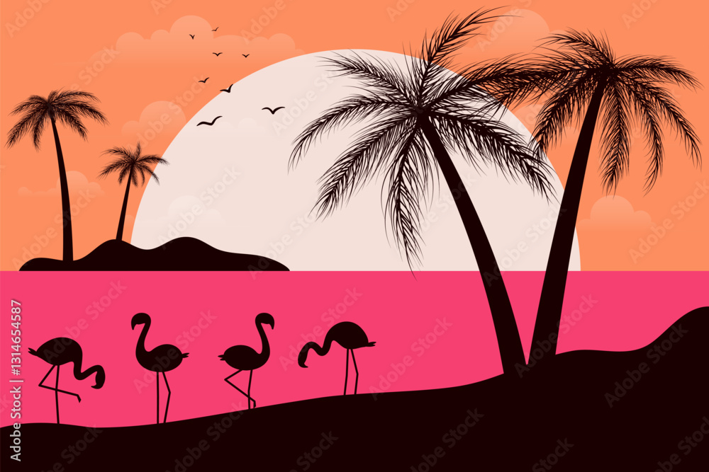 Naklejka premium vivid view with flamingo