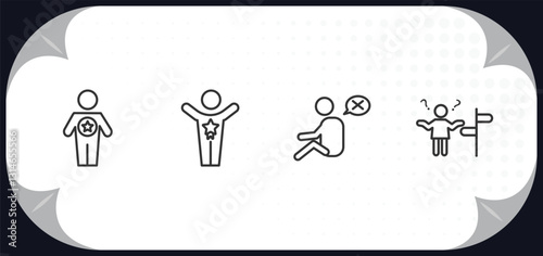 outline icons set - feelings concept. good human, special human, helpless human, lost