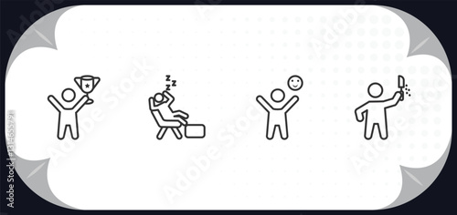 outline icons set - feelings concept. awesome human, lazy human, happy human, awful