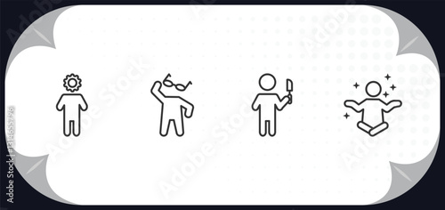 outline icons set - feelings concept. incomplete human, cool human, pissed human, fresh