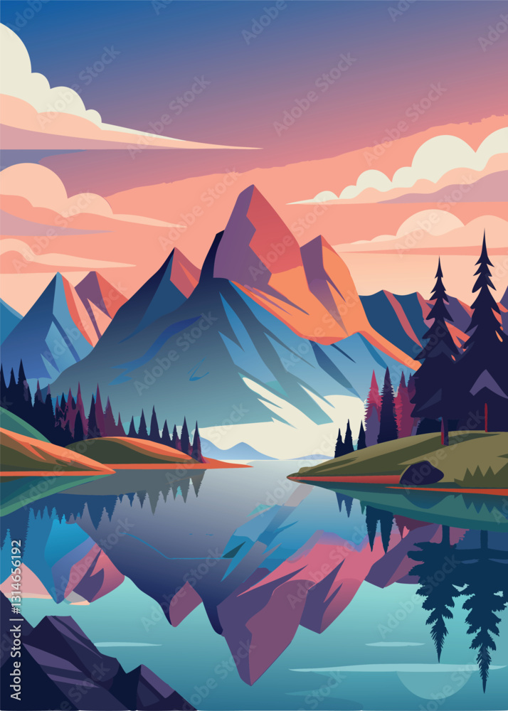 Fototapeta a photo of a serene landscape with a calm lake retro color