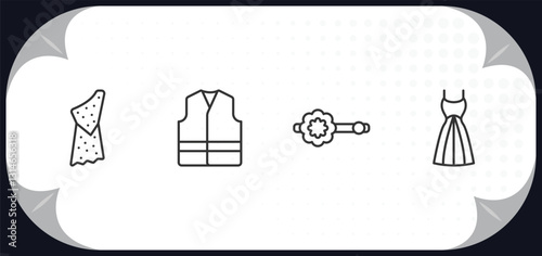outline icons set - fashion concept. caveman, safety shirt, stud, black and white.