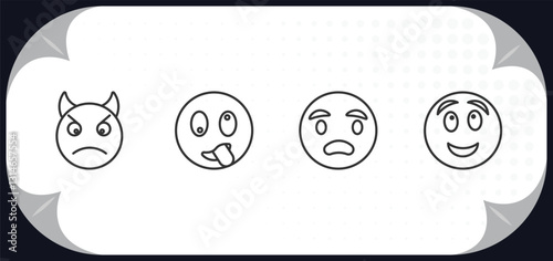 outline icons set - emoji concept. angry with horns emoji, stupid emoji, anguished imagine