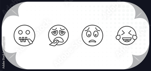 outline icons set - emoji concept. -mouth emoji, exhausted emoji, worried laughing