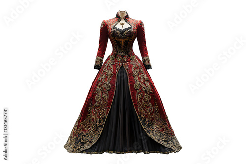 A queen victorian costume fashion vintage Isolated on White and Transparent Background PNG Image.