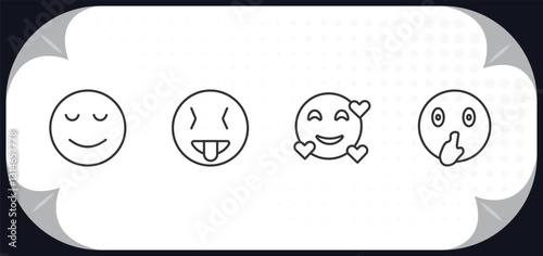 outline icons set - emoji concept. calm emoji, tongue out emoji, love shushing