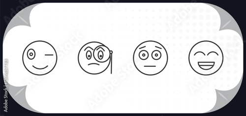 outline icons set - emoji concept. wink emoji, monocle emoji, embarrassed grinning