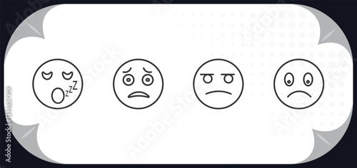 outline icons set - emoji concept. sleeping emoji, scared emoji, suspicious slightly frowning