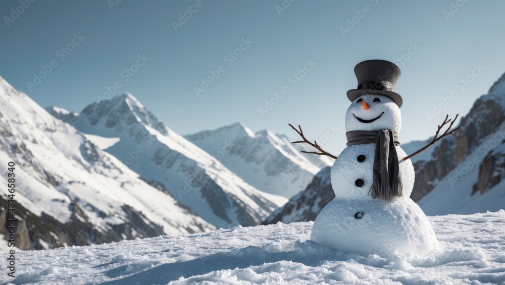 Obraz premium Joyful snowman in the mountains