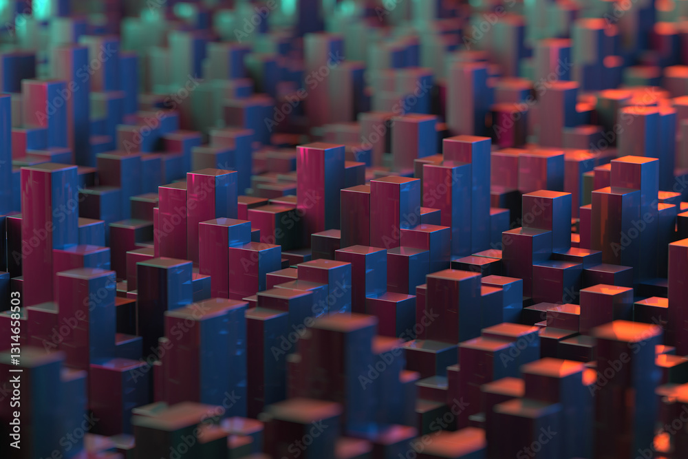 Abstract urban landscape with colorful geometric skyscrapers. 3d render Abstract urban landscape with colorful geometric skyscrapers. 3d render