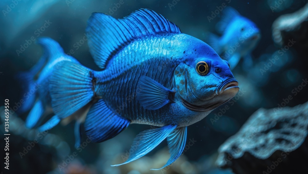 Fototapeta premium Blue exotic fish in its natural habitat.