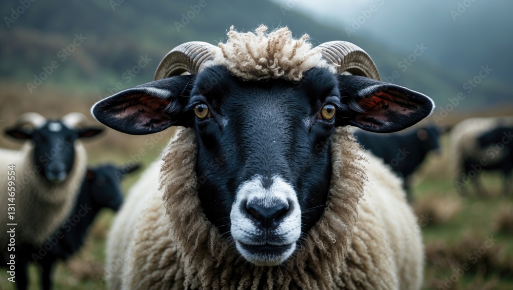 Black-headed sheep making a funny expression Black-headed sheep making a funny expression
