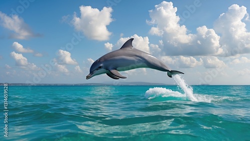 Bottle-nosed dolphin leaping in the sea. photo