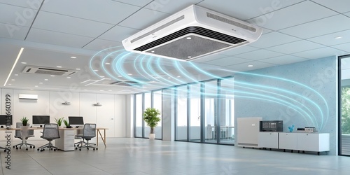 Modern Office Interior with Air Conditioner and Clean Air Flow